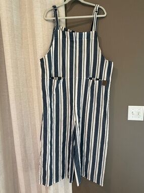 Jaded Gypsy Blue & White Striped Overalls Adjustable Straps, Size L/XL